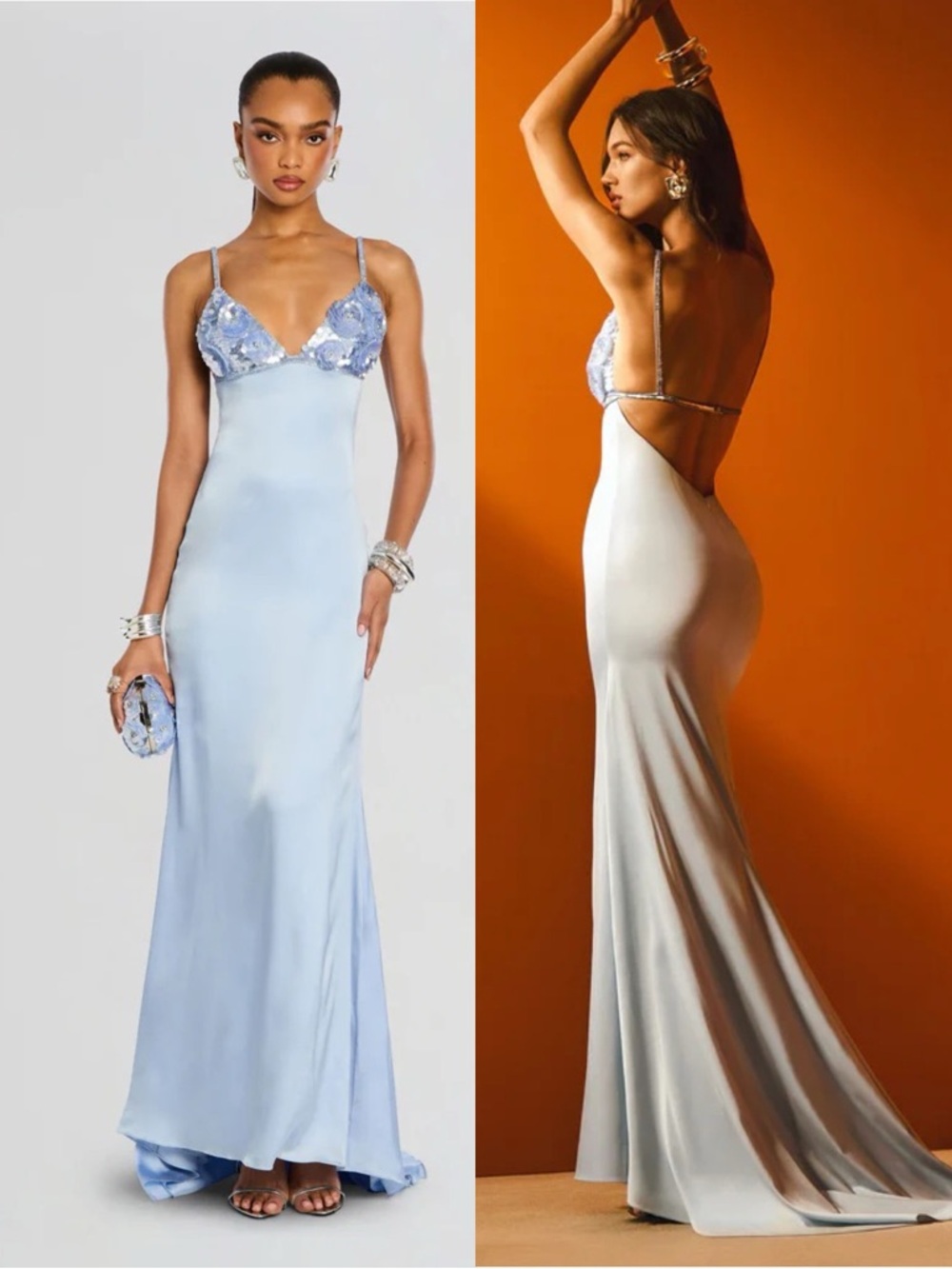Retrofete Oline Embroidered Floor Length Gown Maxi Dress Ice Blue NEW with tags